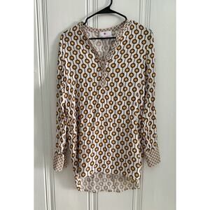 Herzens Angelegenheit Silk Blouse Shirt Tunic Sz 34 4/6 Geometric Print Mod